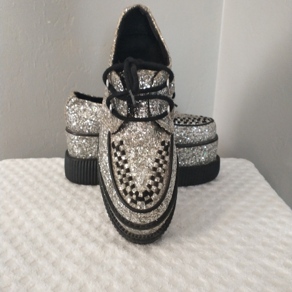 T.U.K Silver and Black Platform Shoes